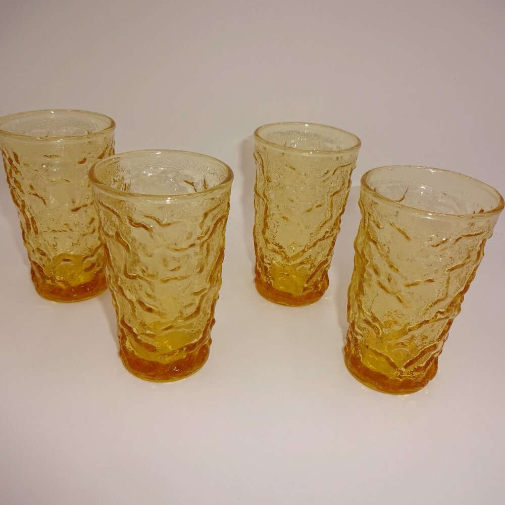 Set 4 Vintage Anchor Hocking Milano Desert Gold Flat Juice Glasses 4 oz. 3-7/8"